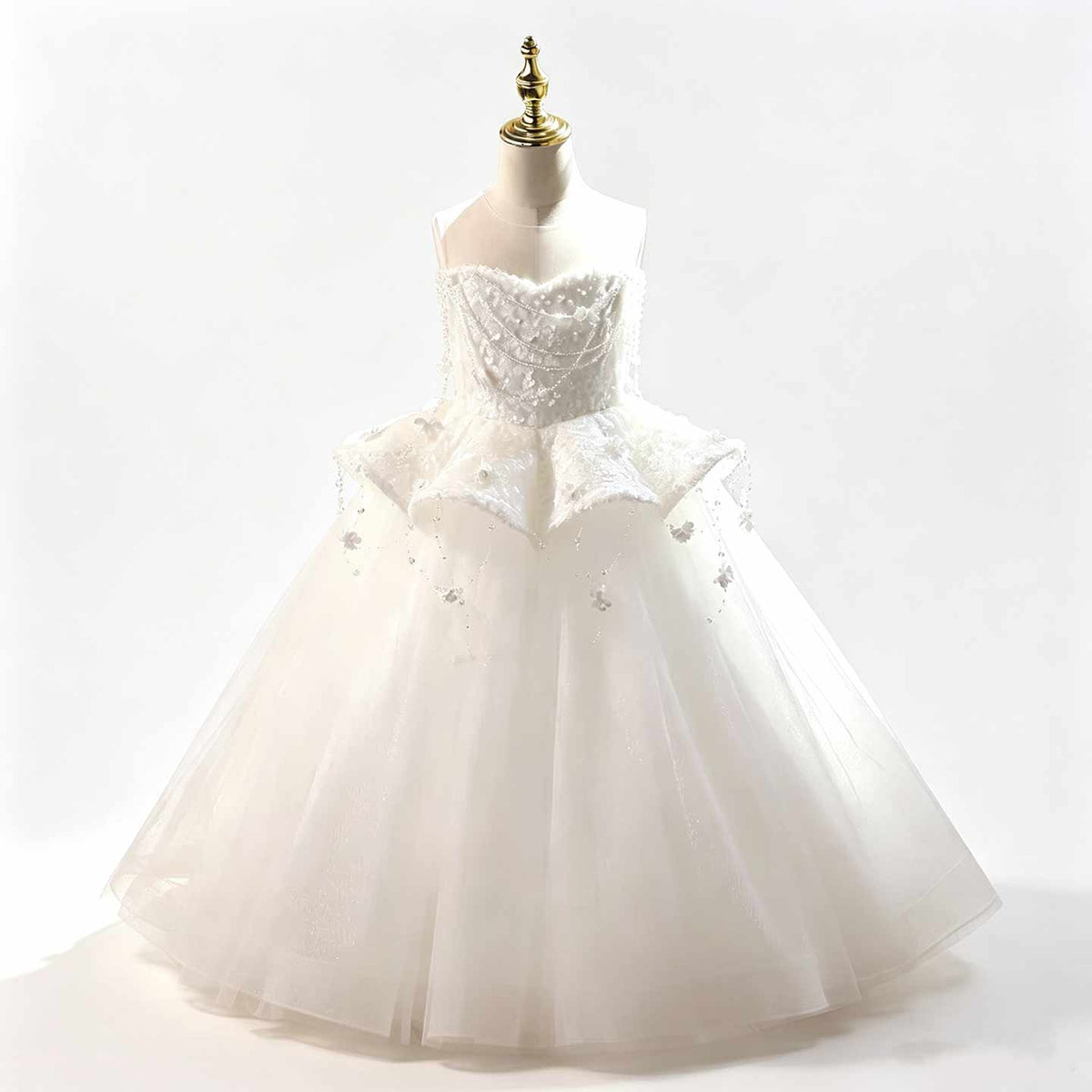 White beaded tulle flower girl dress J628 6