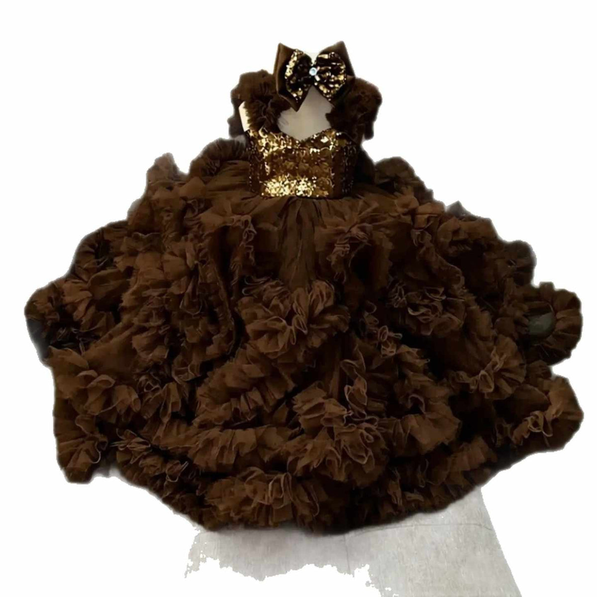 Brown sequin ruffle flower girl dress J629 2