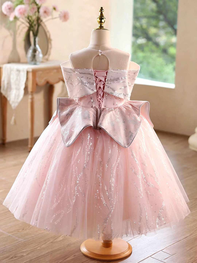 J631 pink glitter tulle flower girl ball gown