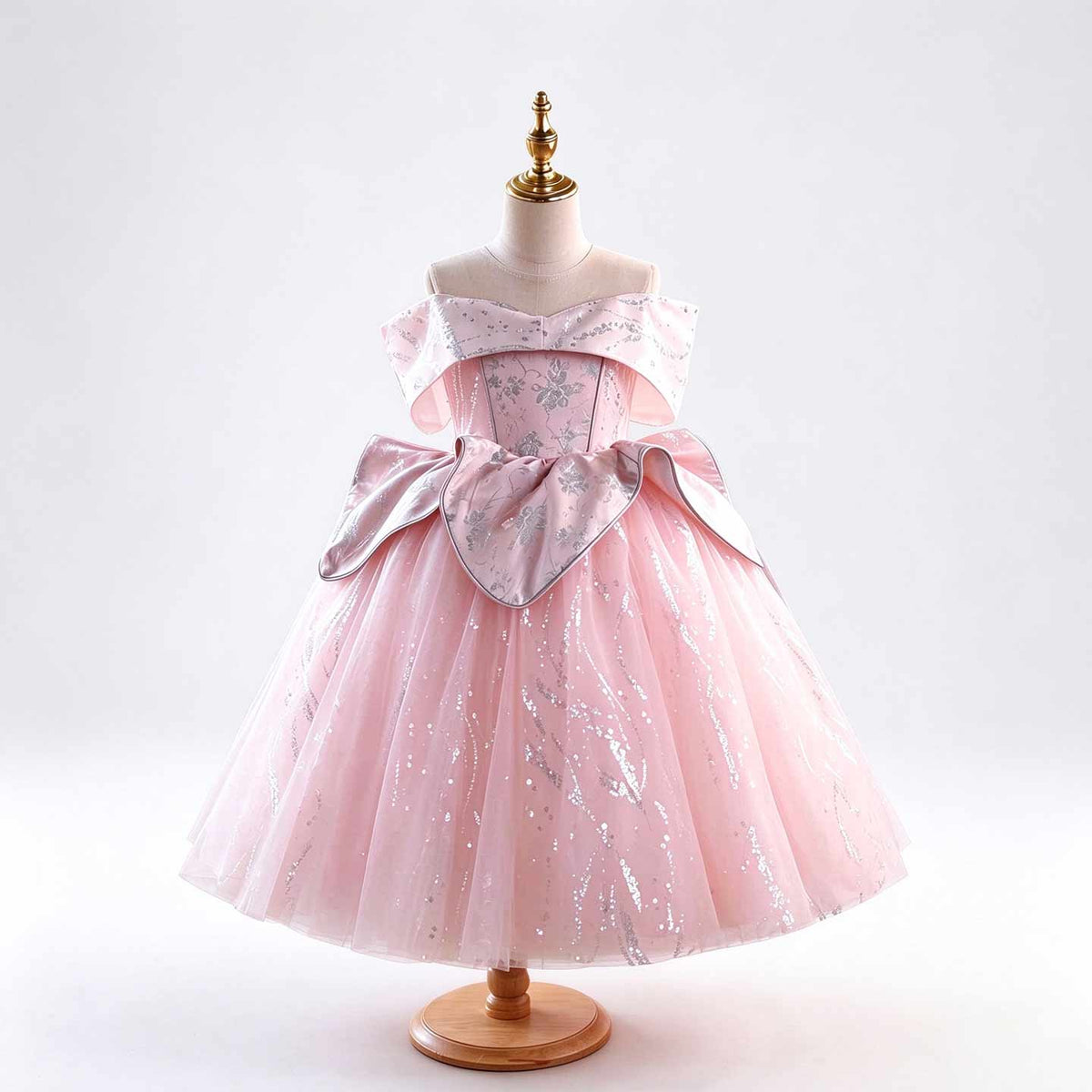 J631 pink glitter tulle flower girl ball gown