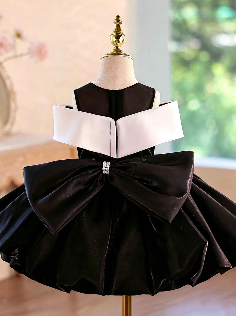 J923 black white bow flower girl dress, view 5