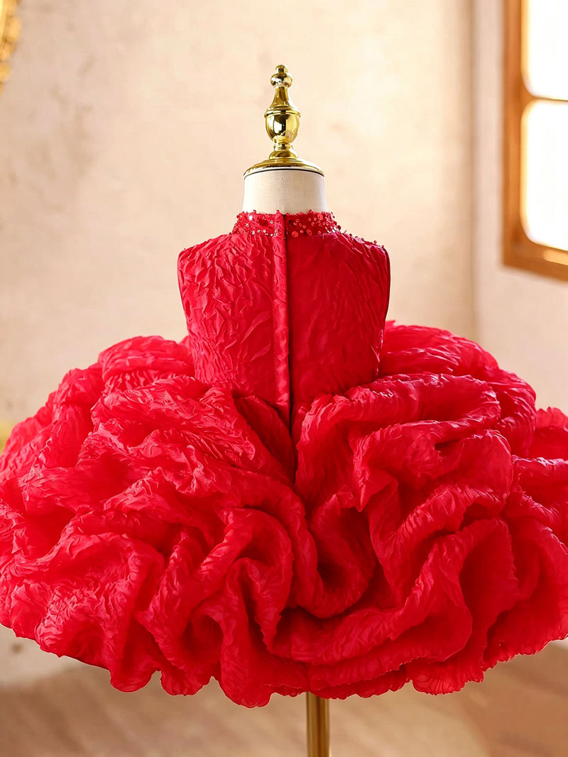 J924 red sequin ruffle flower girl dress, view 1