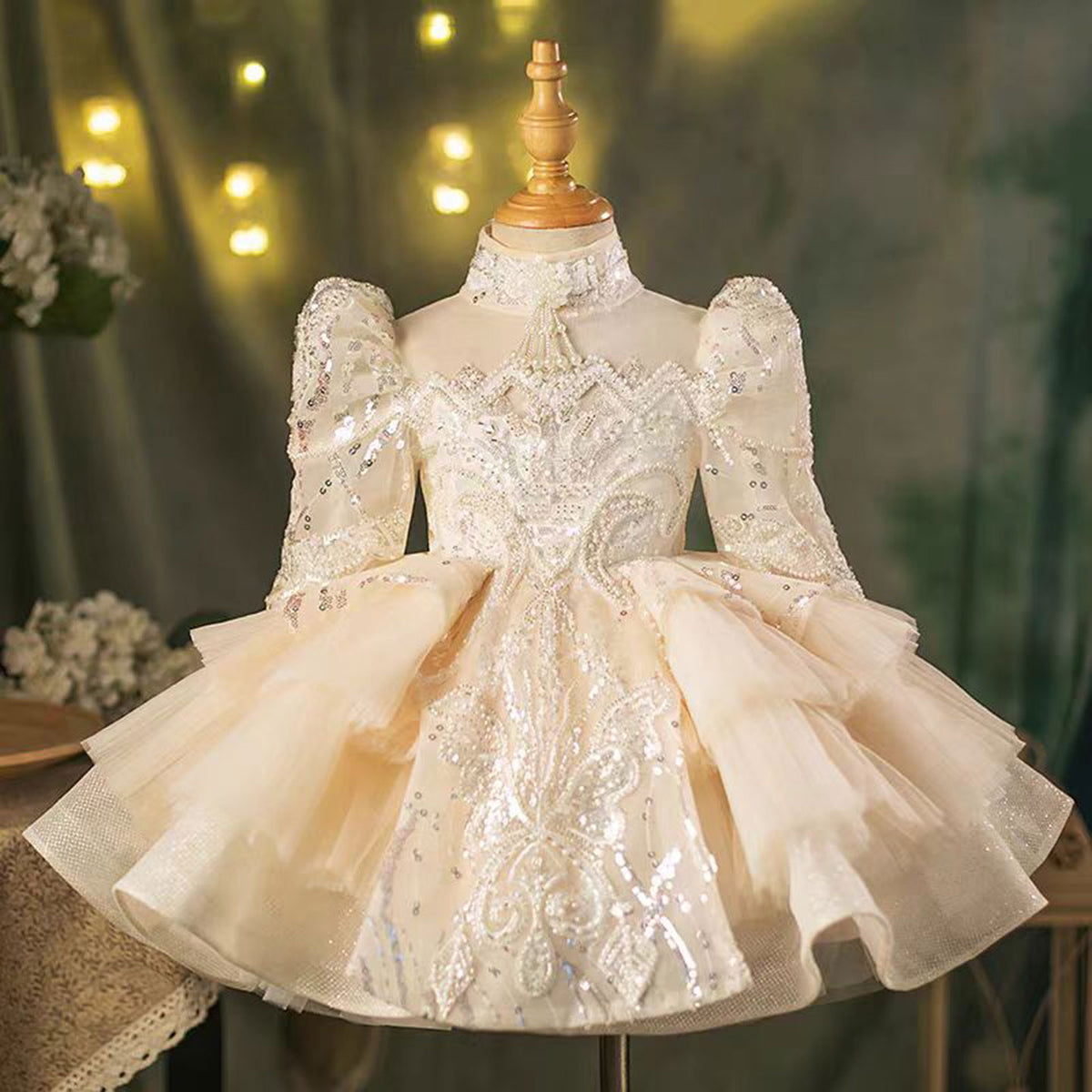 Saprkly Flower Princess Girl Dress Tulle for Kids Wedding Party Ball Gown J782
