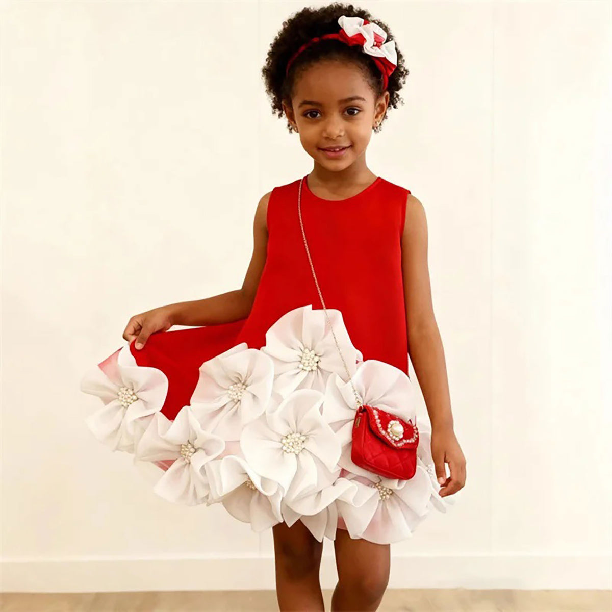 3D Floral Flower Girl Dress for Girls Pearl Centered Tulle Party Dress for Formal Event D292