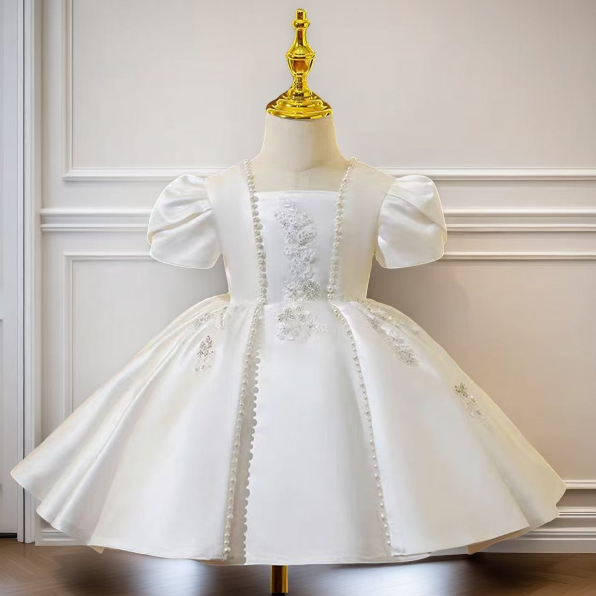 Gorgeous Satin Embroidered Girl Dress With Pearls J790