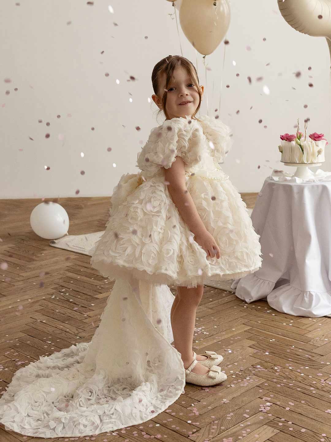 M086 off-white floral flower girl dress