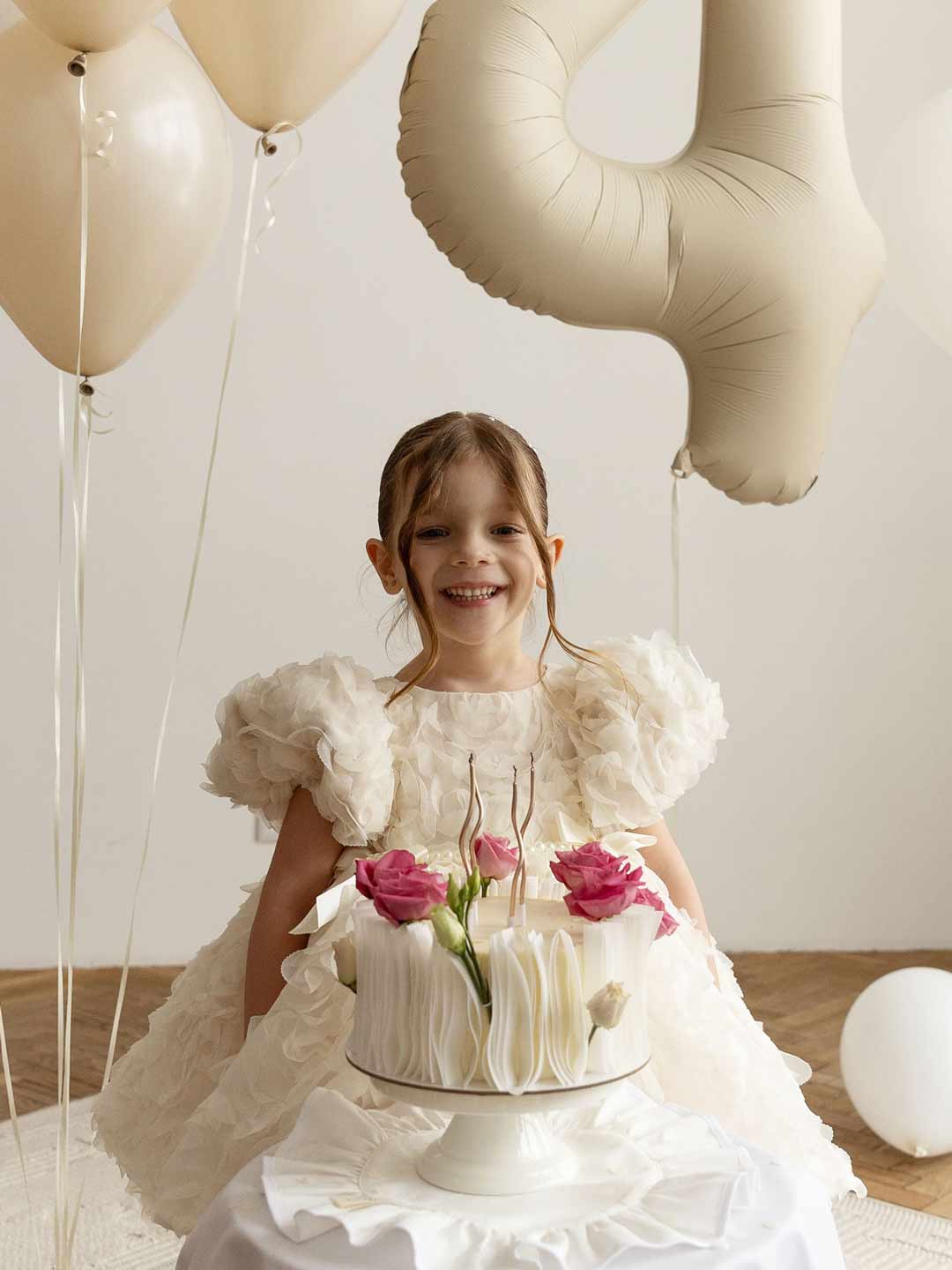 M086 off-white floral flower girl dress