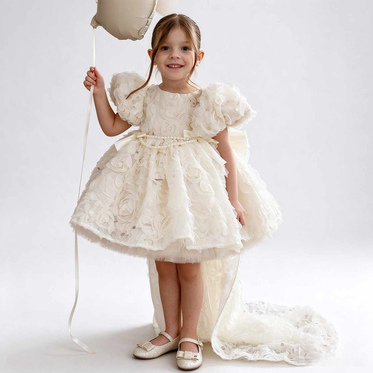M086 off-white floral flower girl dress