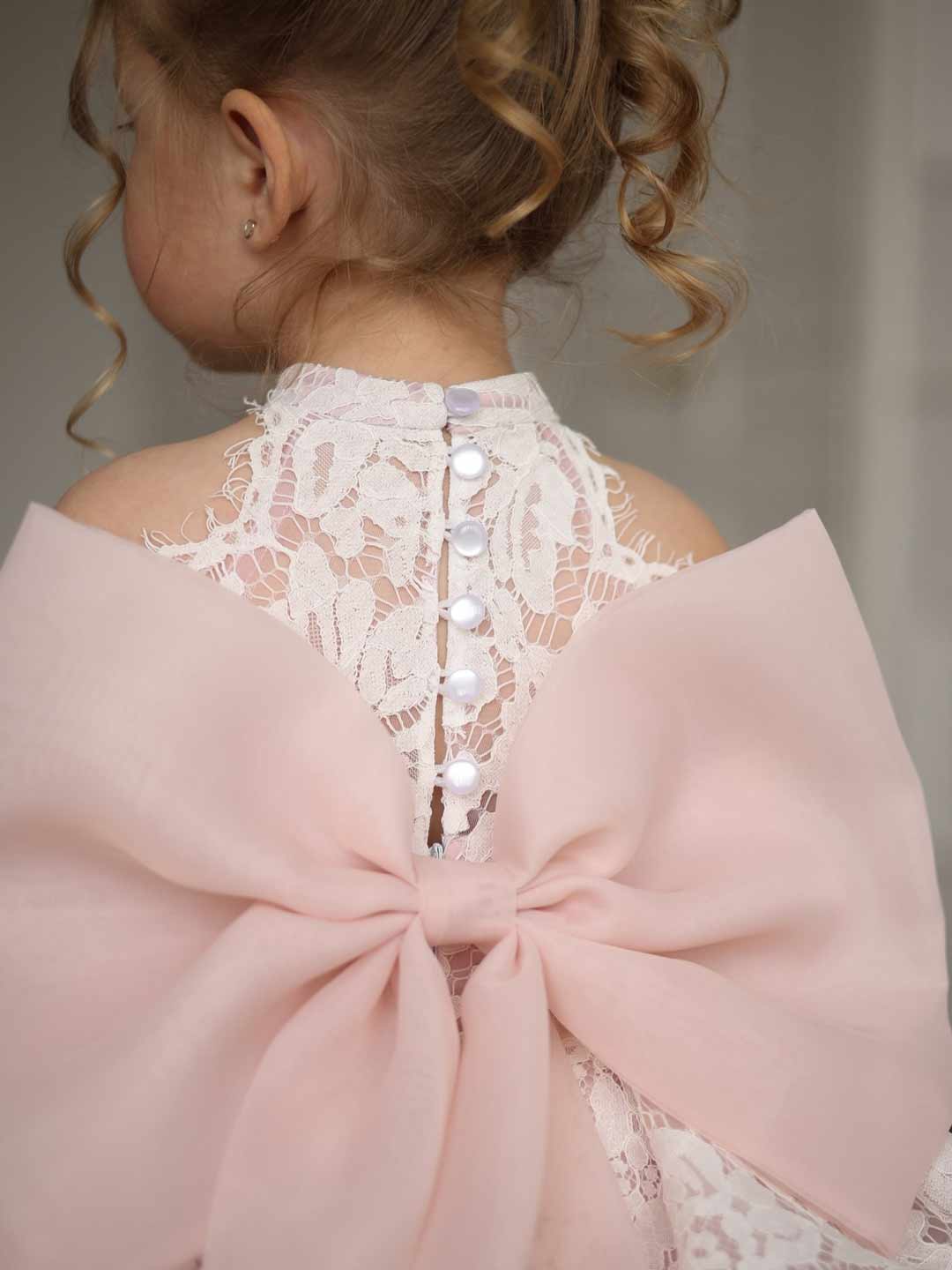 M087 light pink lace flower girl dress with bow