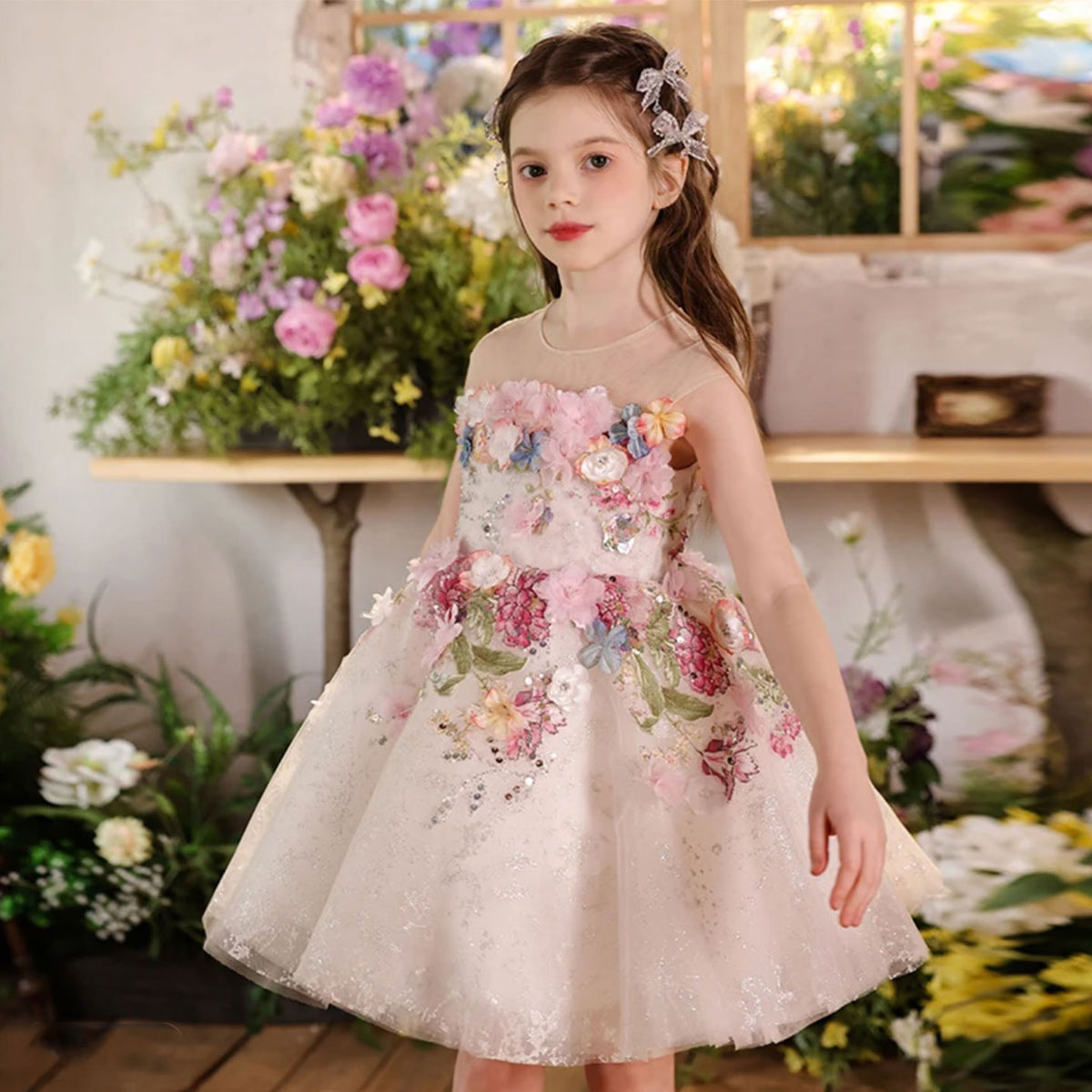 Jill Luxury Floral Flower Girl Dress for Kids Pageant Party J404A