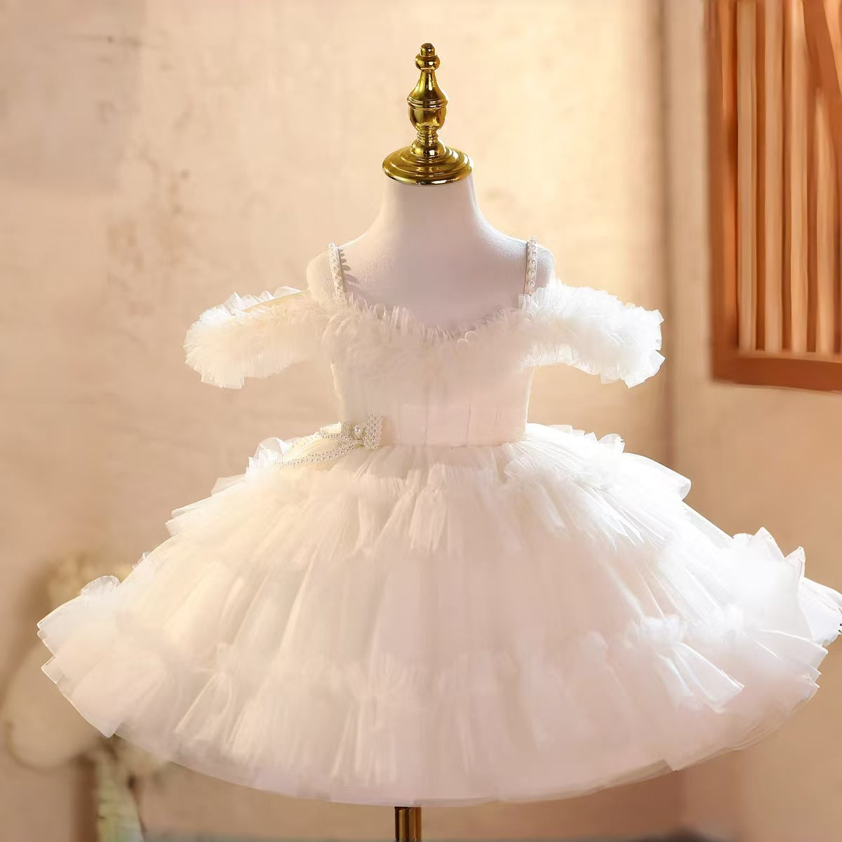 Off Shoulder Pearls Beauty Pageant Girl Dress Princess Birthday Gown D239
