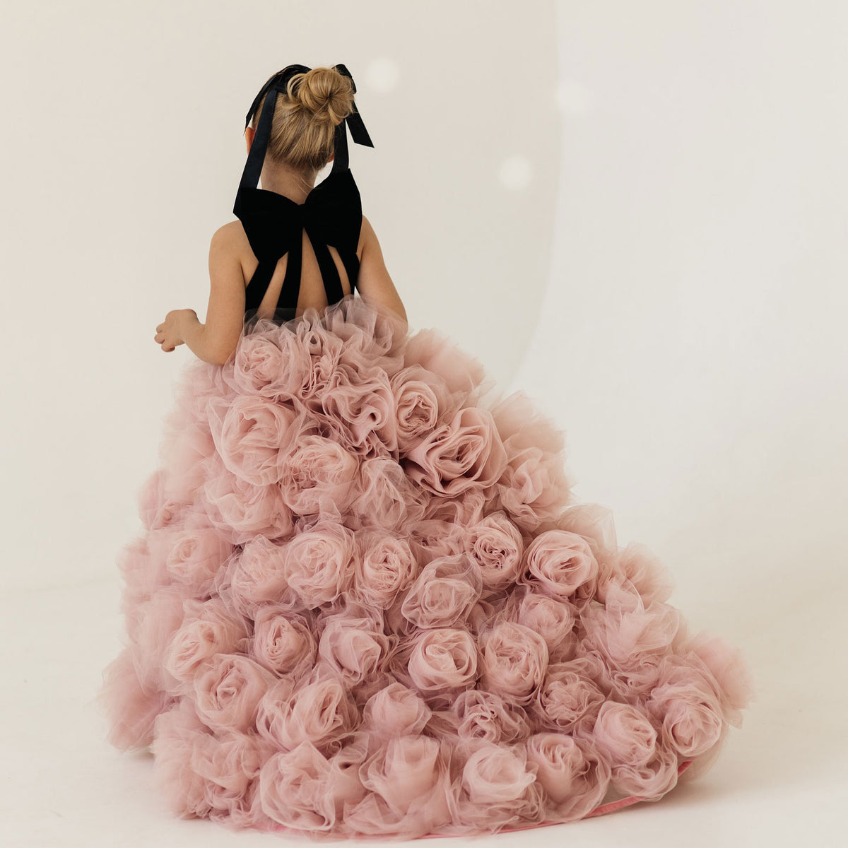 Pink Velvet Flower Girl Gown for Birthday Wedding Photoshoots J583