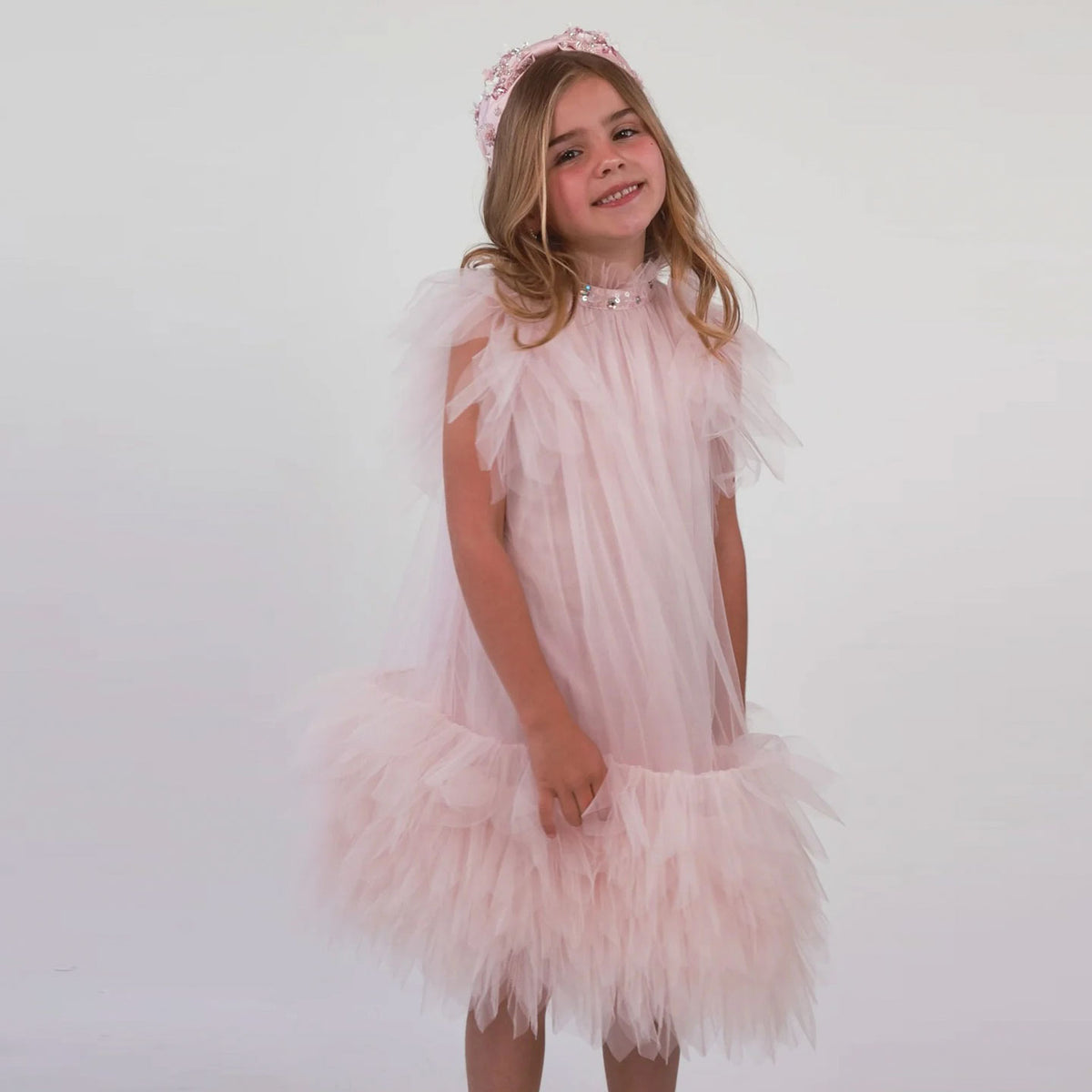Jill Wish Pink Short Sleeve Diamond Flower Girl Dress D091
