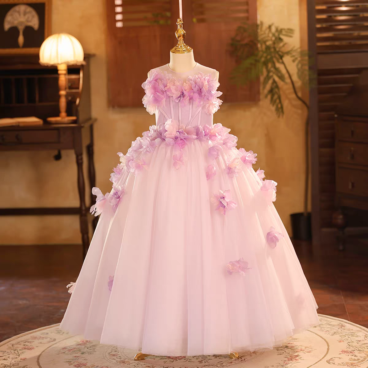 Luxury Girl Dress Flowers Princess Birthday Pageant Party Gown J605