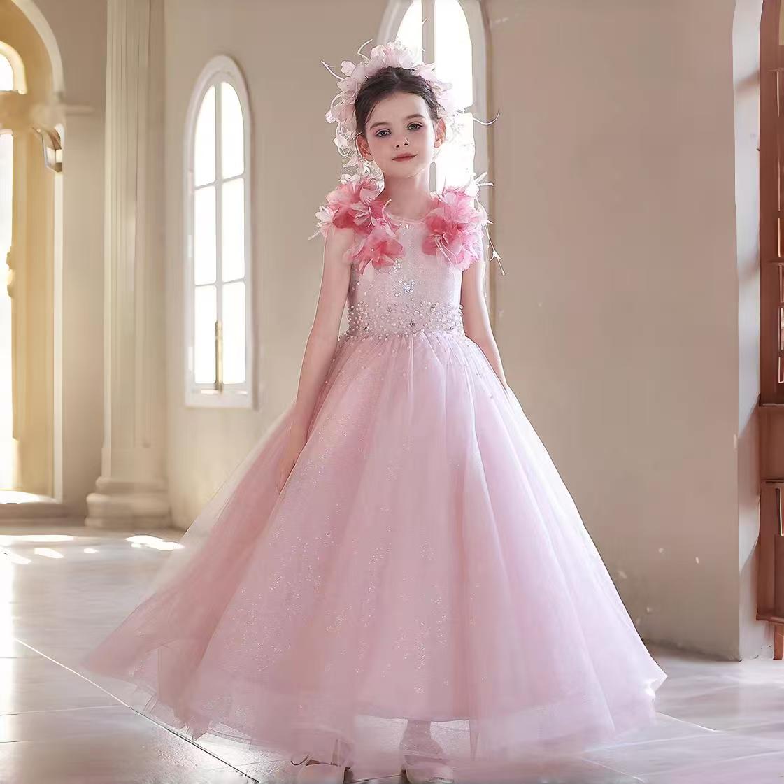Elegant Girl Dress Kids Flower Sleeve Birthday Party Pageant Gown J096