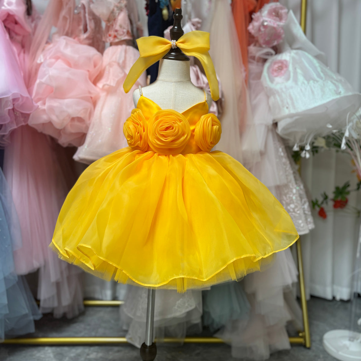Summer Bright Birthday for Little Flower Girls Dress with 3D Flowers Tulle J429
