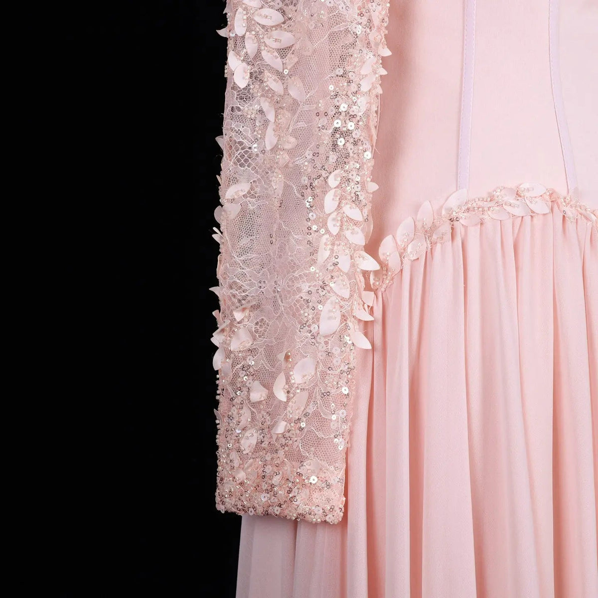 SF239 Pink square neck long sleeve floral evening dress view 3