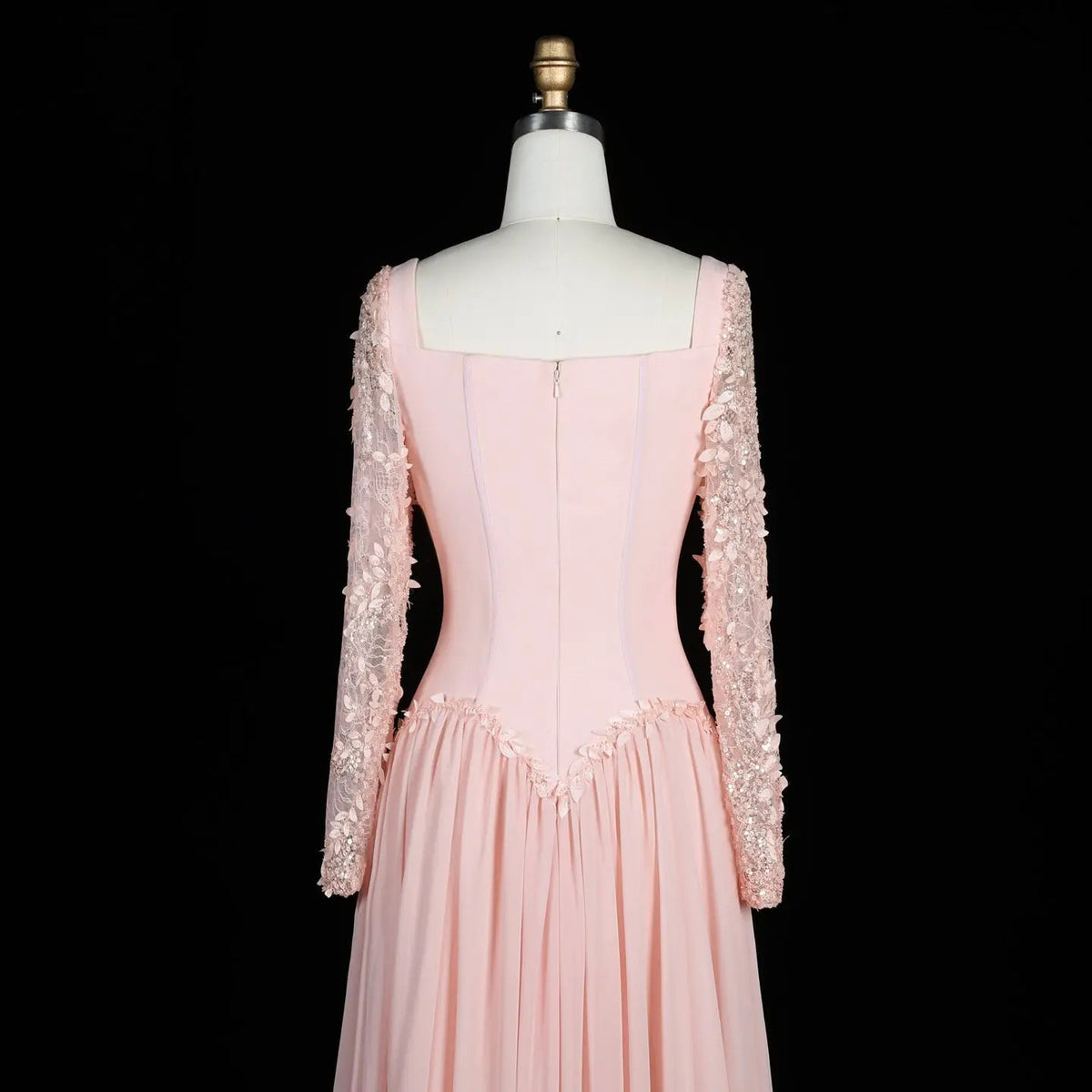 SF239 Pink square neck long sleeve floral evening dress view 4