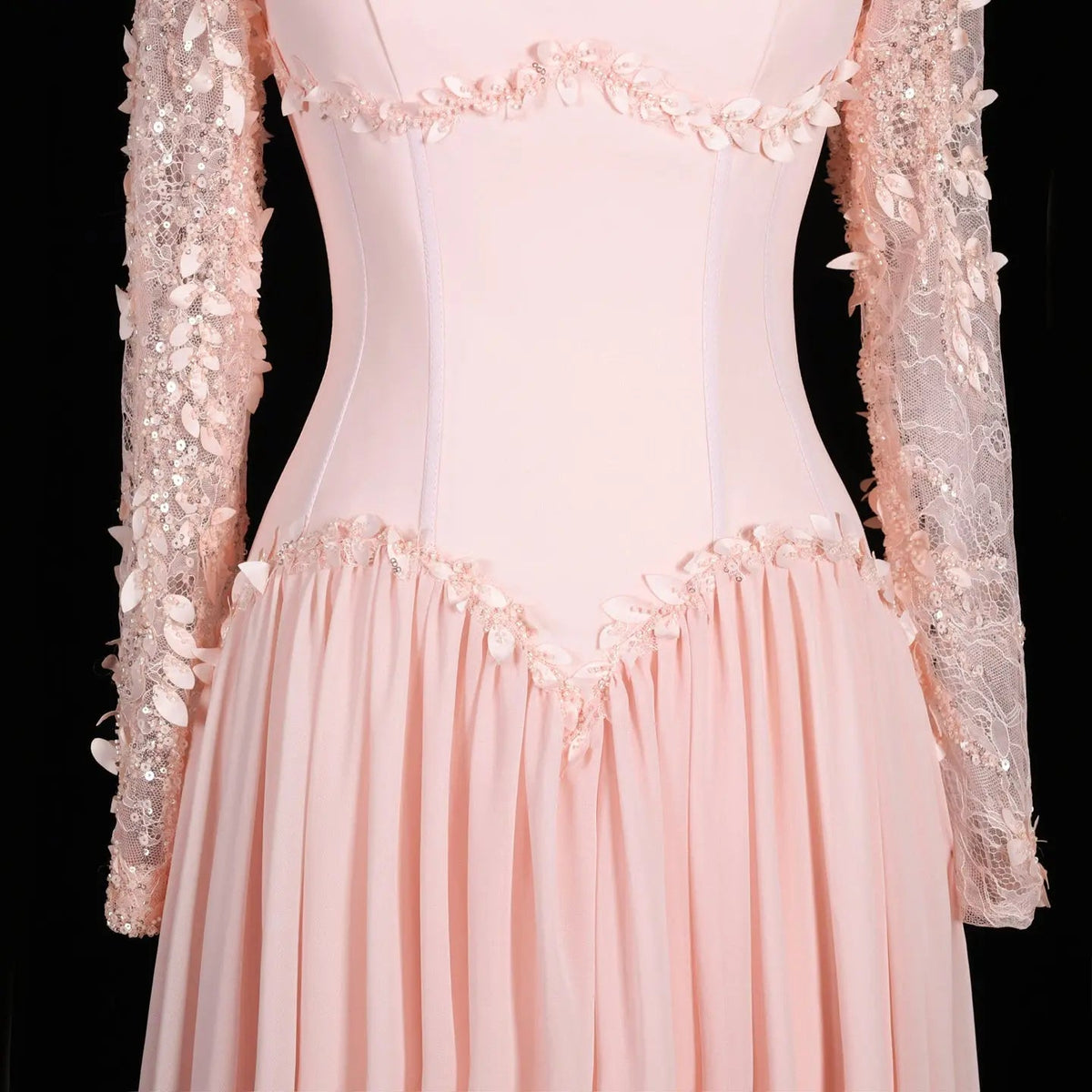 SF239 Pink square neck long sleeve floral evening dress view 6