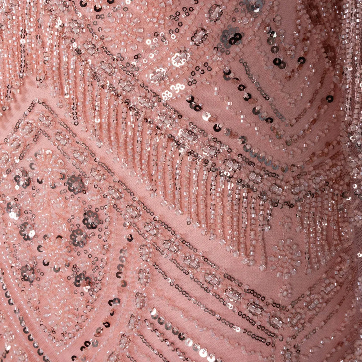 SS015 pink geometric beaded V-neck long sleeve evening dress