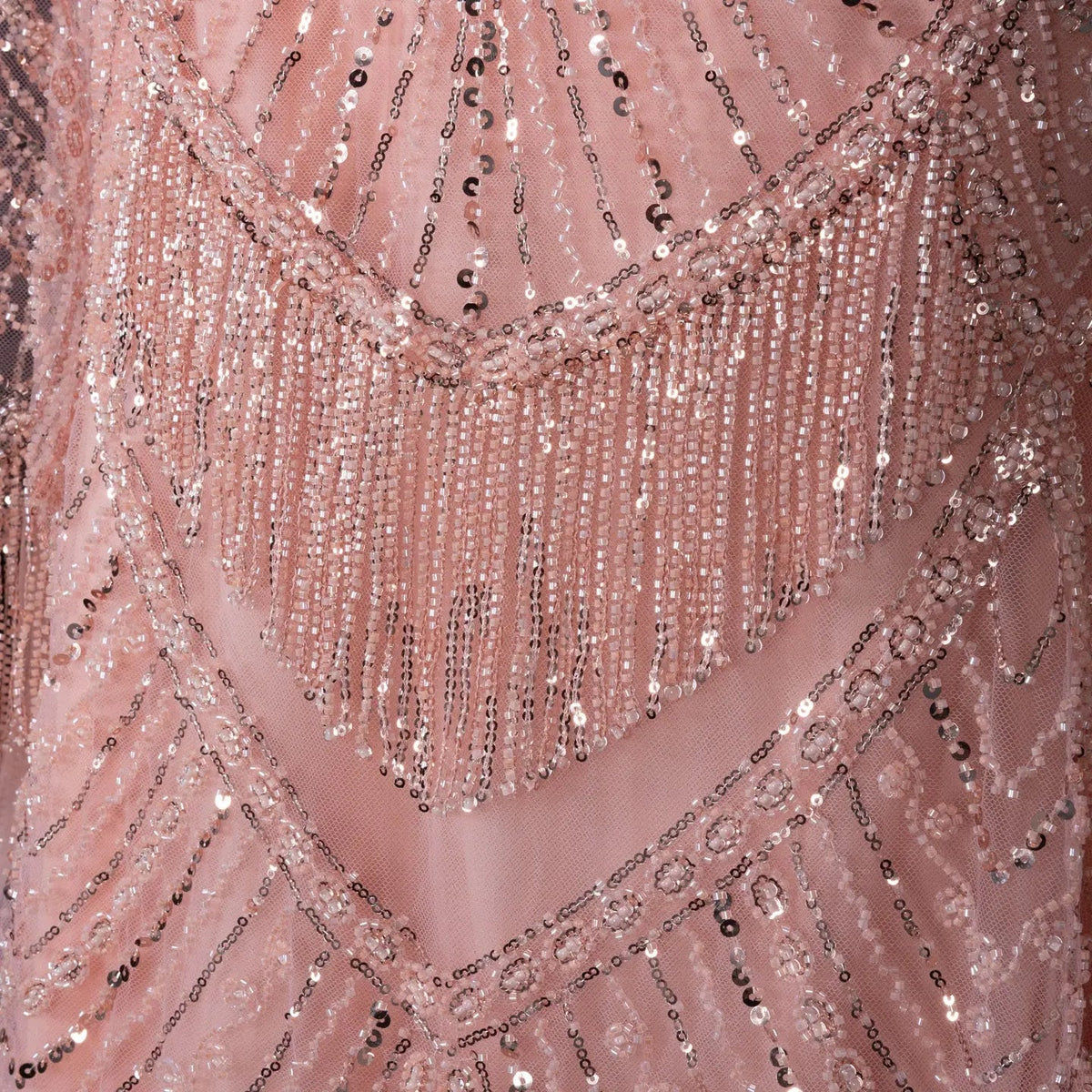 SS015 pink geometric beaded V-neck long sleeve evening dress