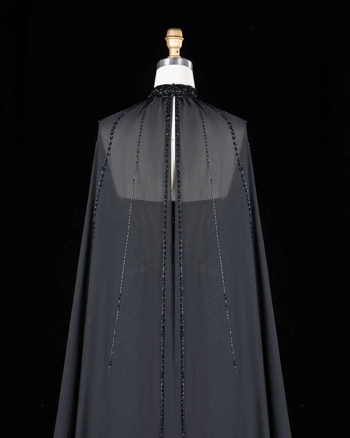 SS049 Black beaded halter cape evening dress view 5