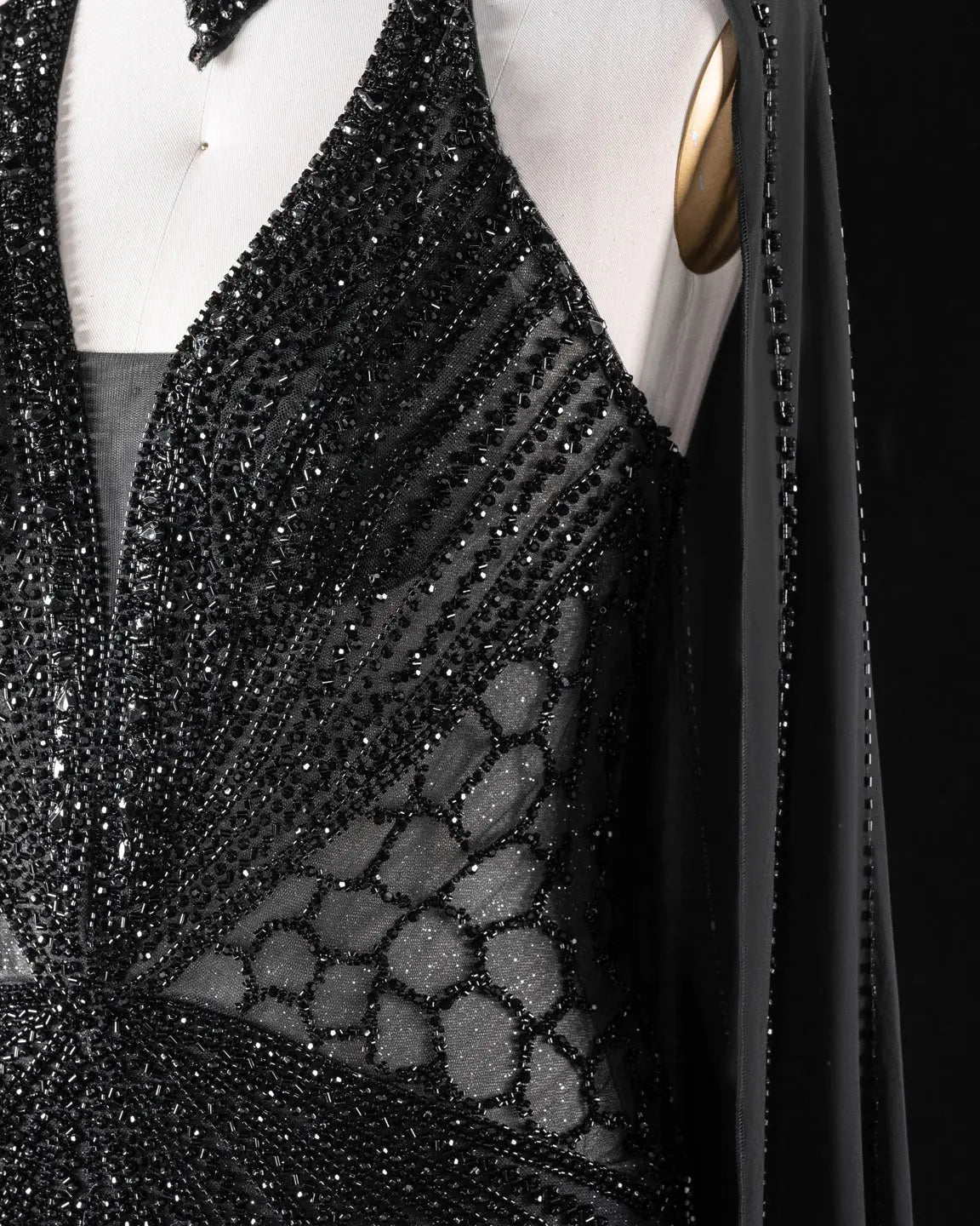 SS049 Black beaded halter cape evening dress view 6
