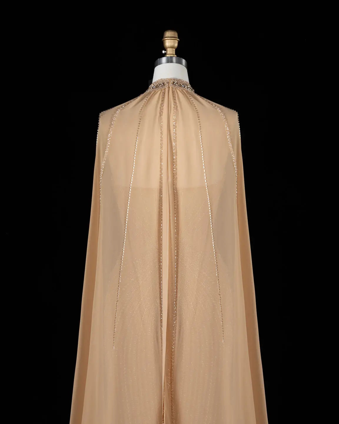 SS049 Champagne beaded halter cape evening dress view 5