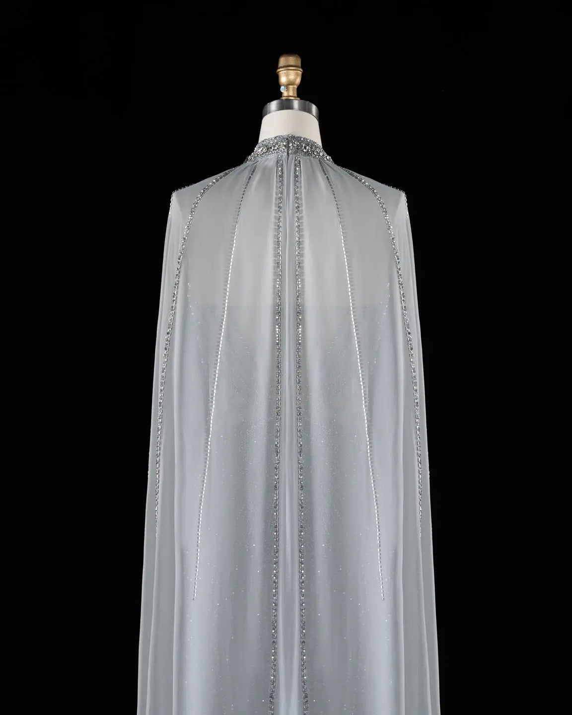 SS049 Gray beaded halter cape evening dress view 1