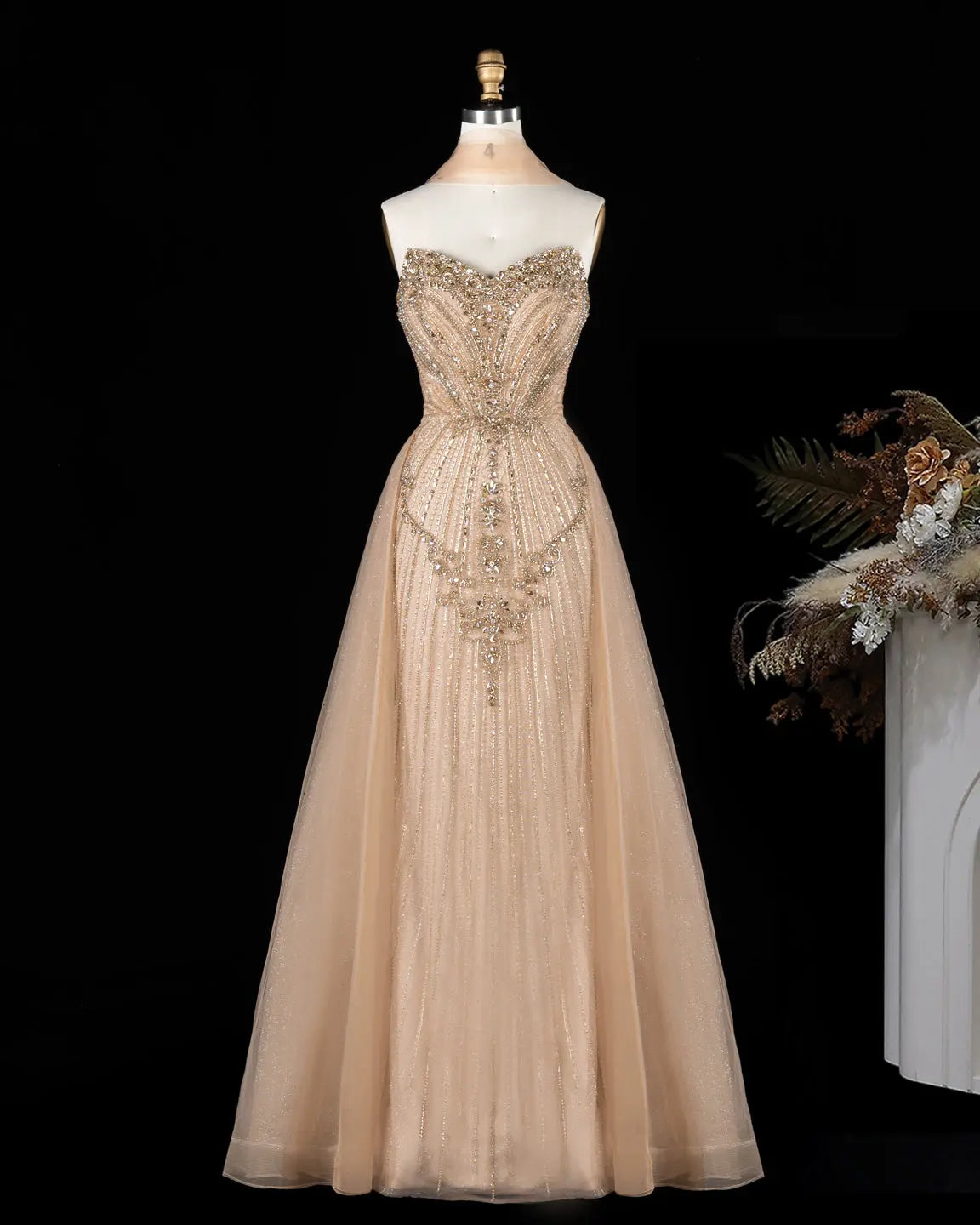 SS068 crystal beaded strapless evening gown
