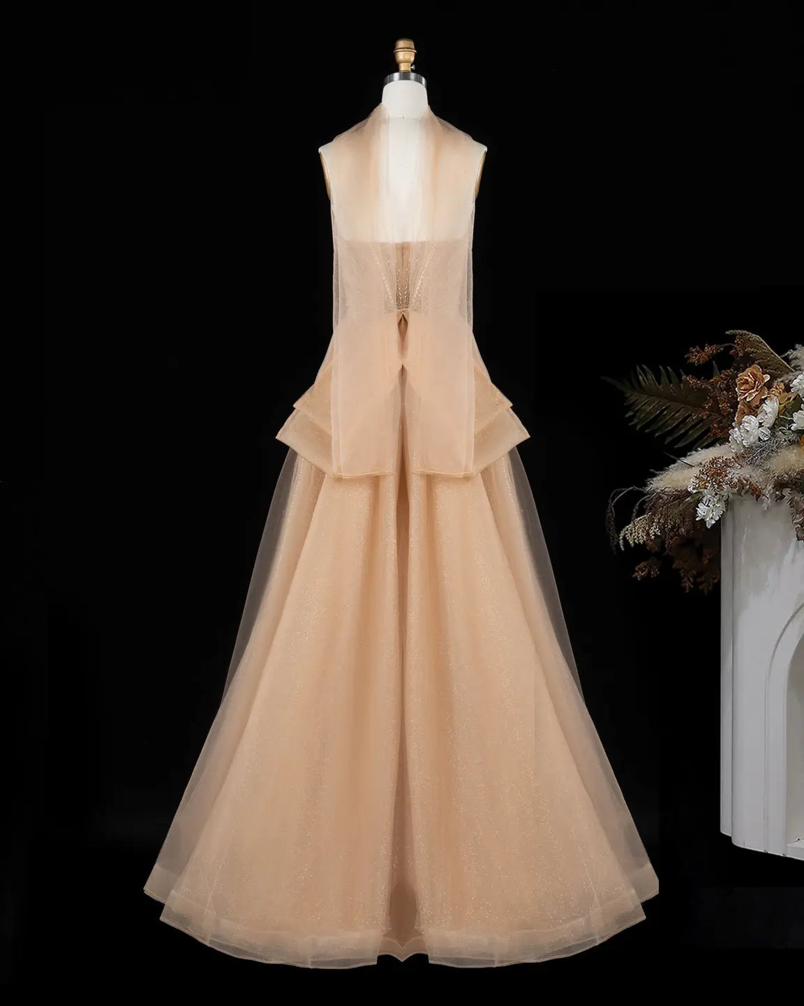 SS068 crystal beaded strapless evening gown