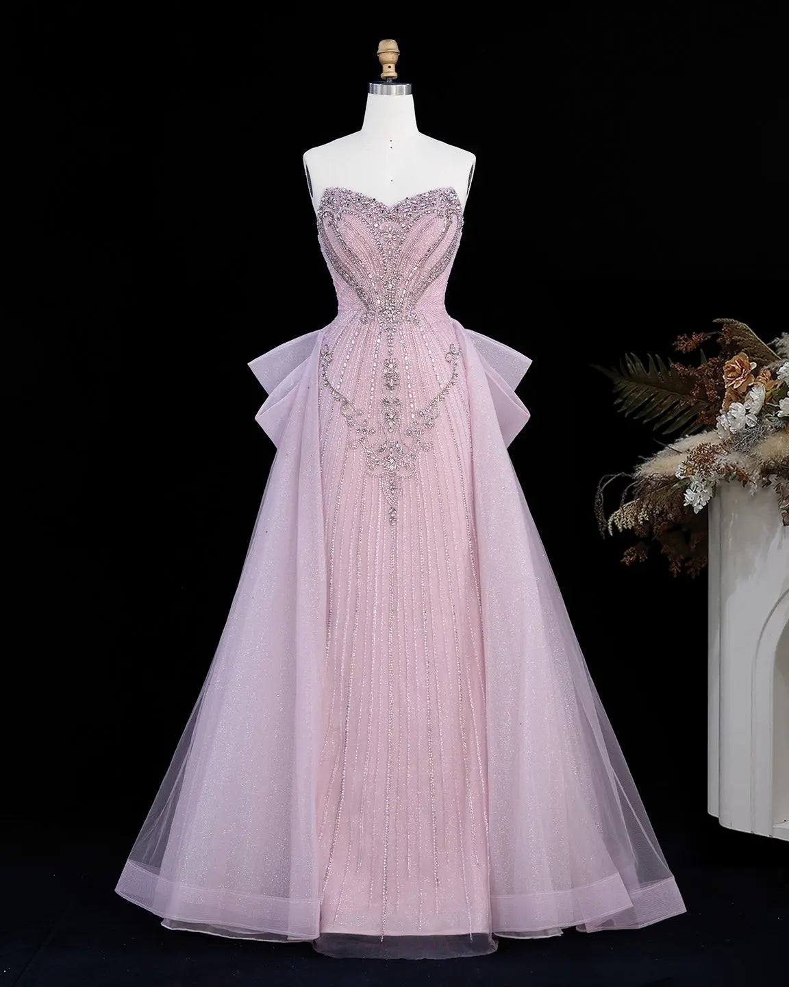 SS068 crystal beaded strapless evening gown