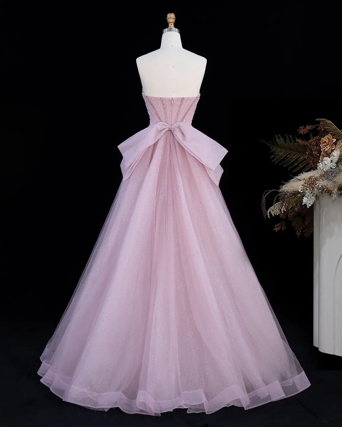 SS068 crystal beaded strapless evening gown