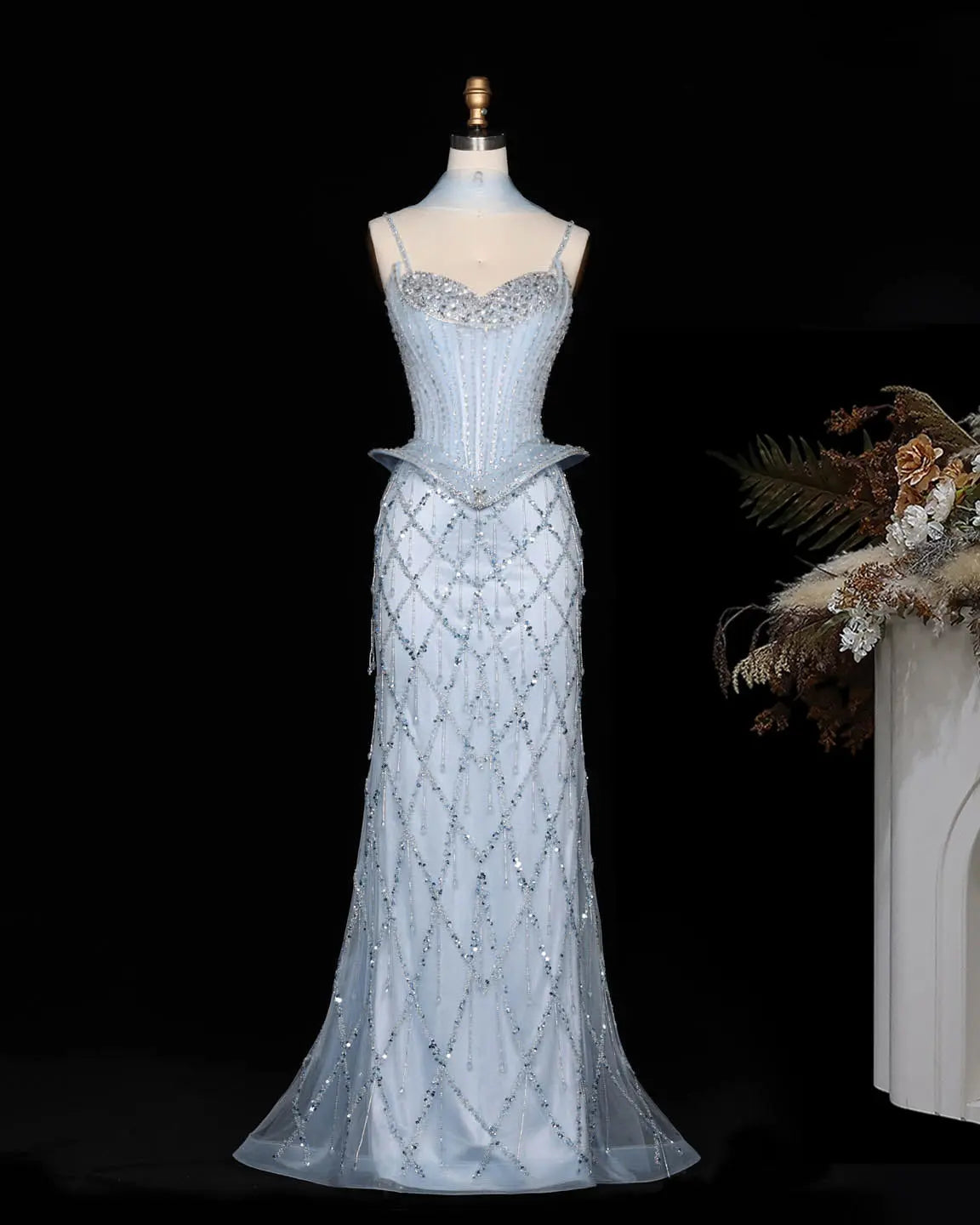 SS118 crystal beaded corset sweetheart evening gown