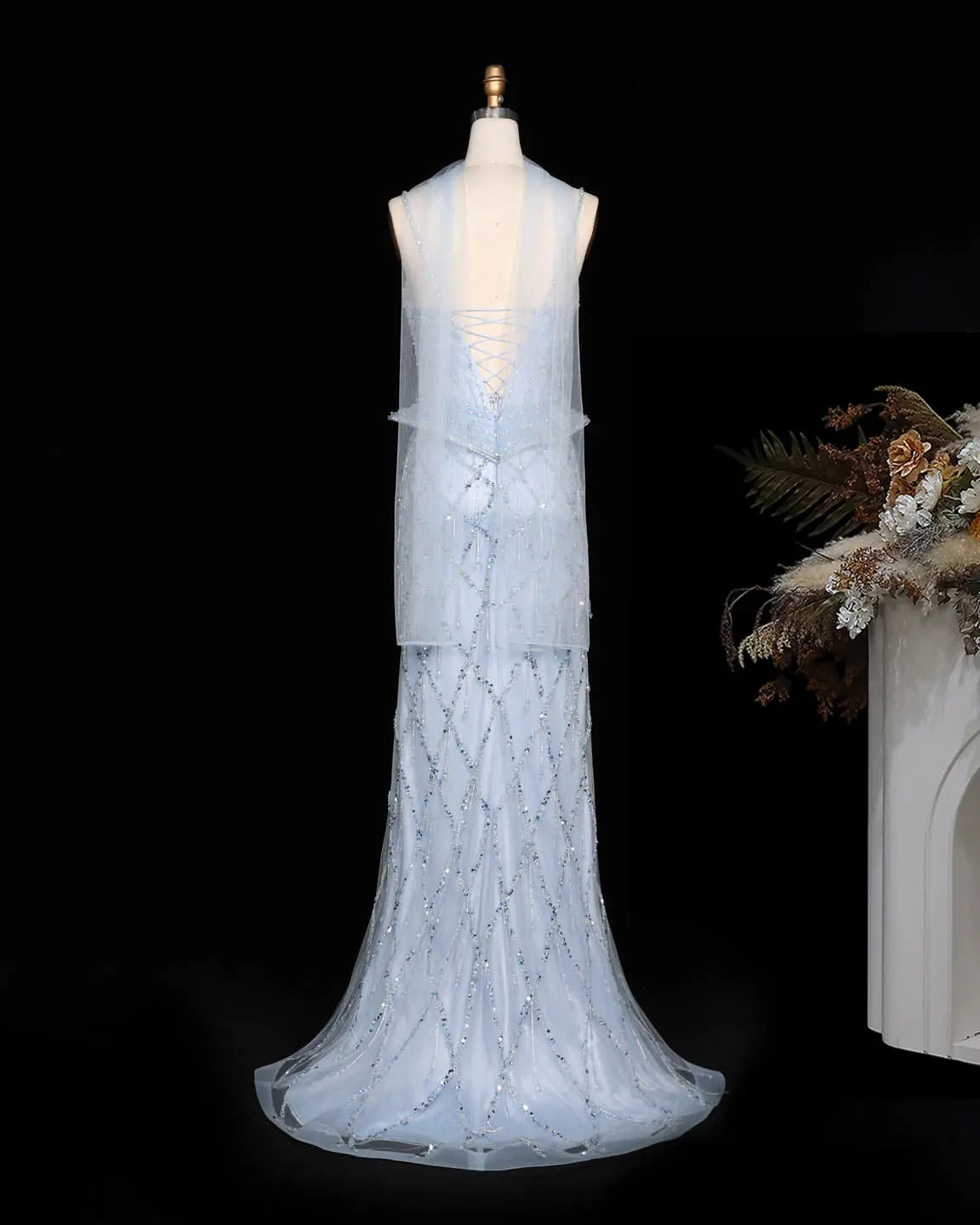 SS118 crystal beaded corset sweetheart evening gown