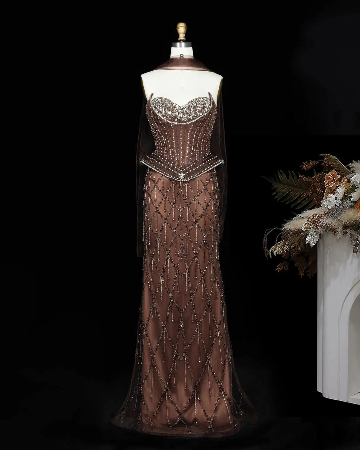 SS118 crystal beaded corset sweetheart evening gown