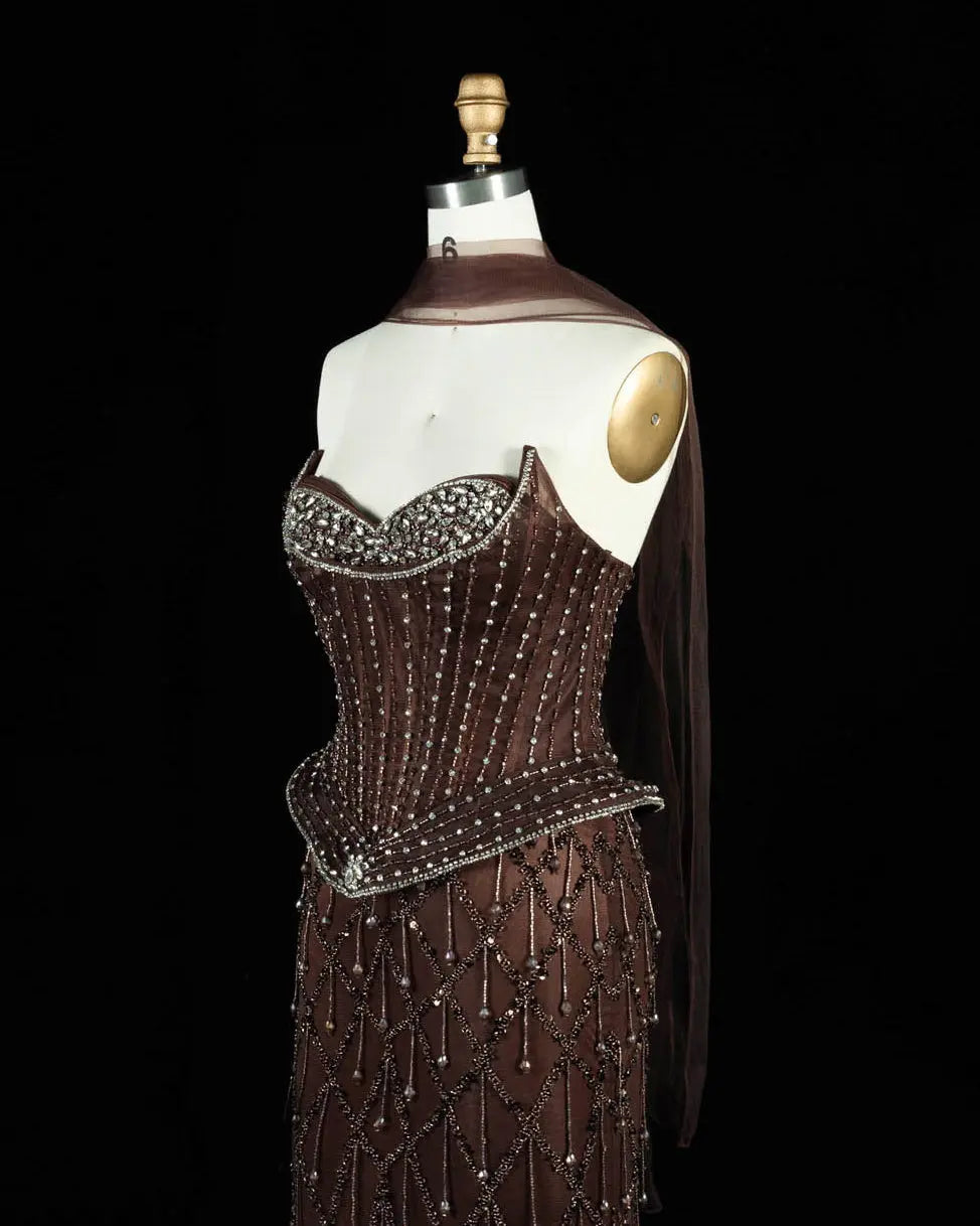 SS118 crystal beaded corset sweetheart evening gown