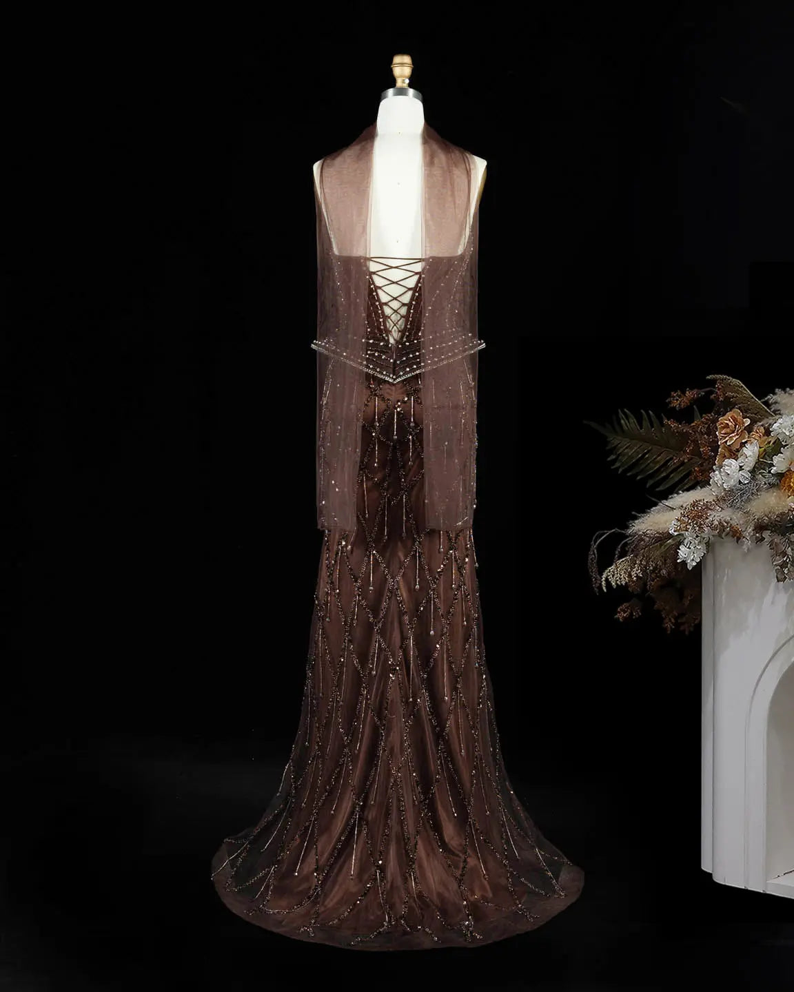 SS118 crystal beaded corset sweetheart evening gown