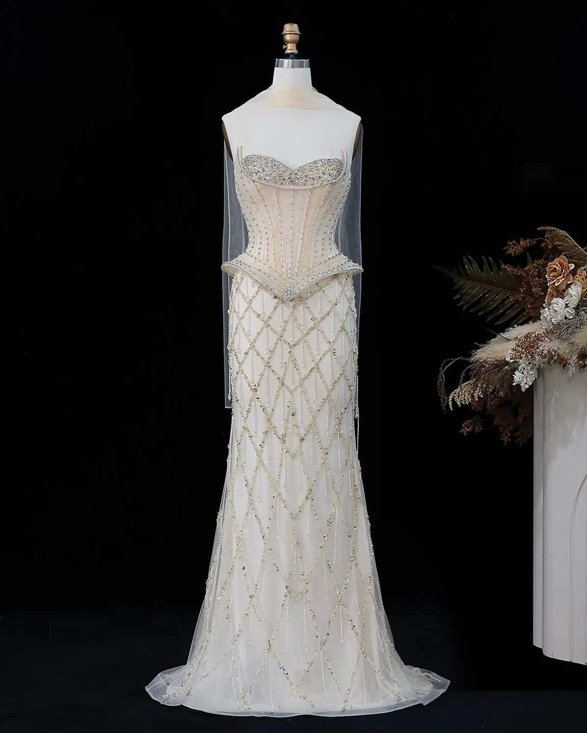 SS118 crystal beaded corset sweetheart evening gown