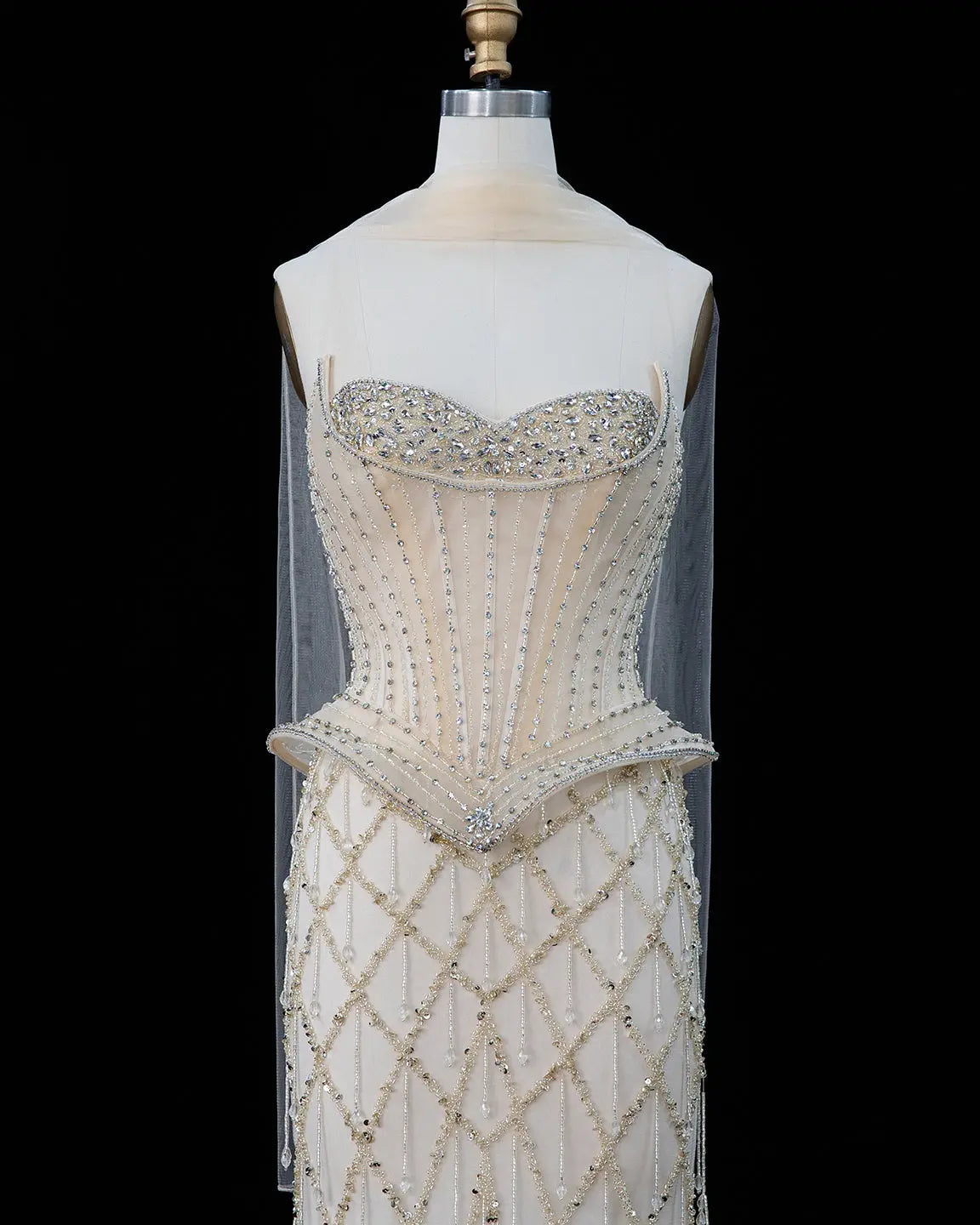 SS118 crystal beaded corset sweetheart evening gown
