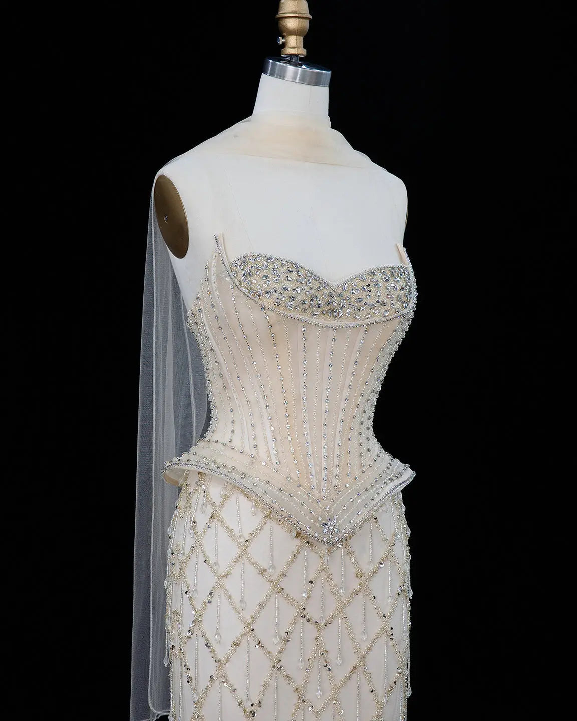 SS118 crystal beaded corset sweetheart evening gown