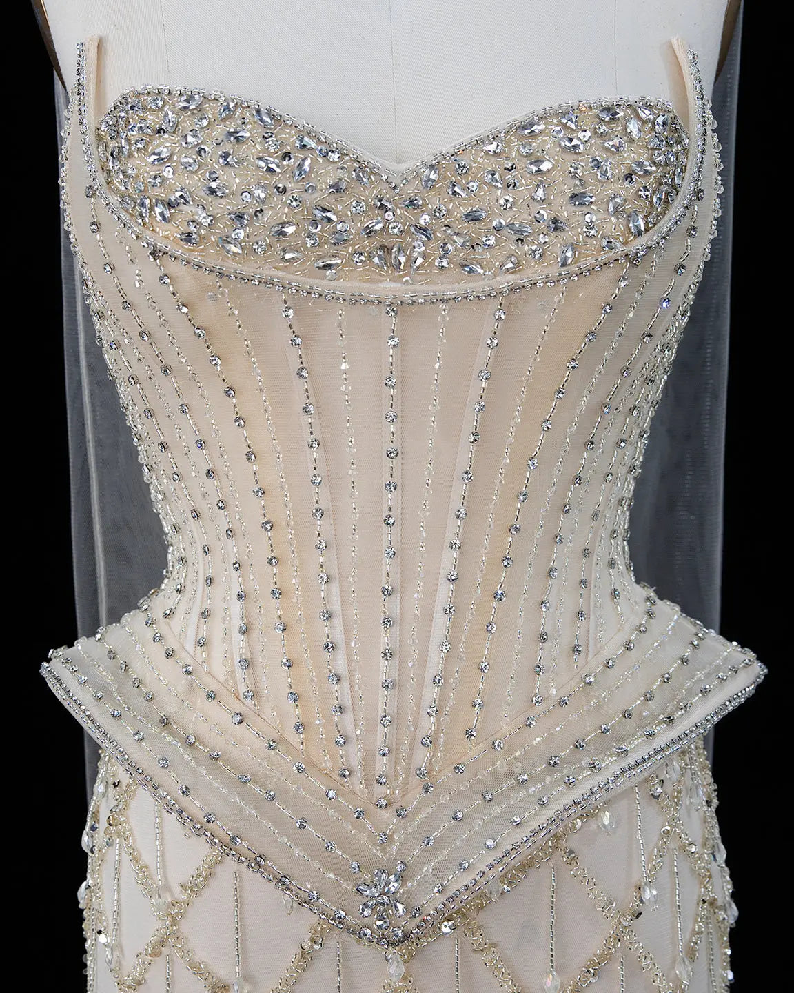 SS118 crystal beaded corset sweetheart evening gown