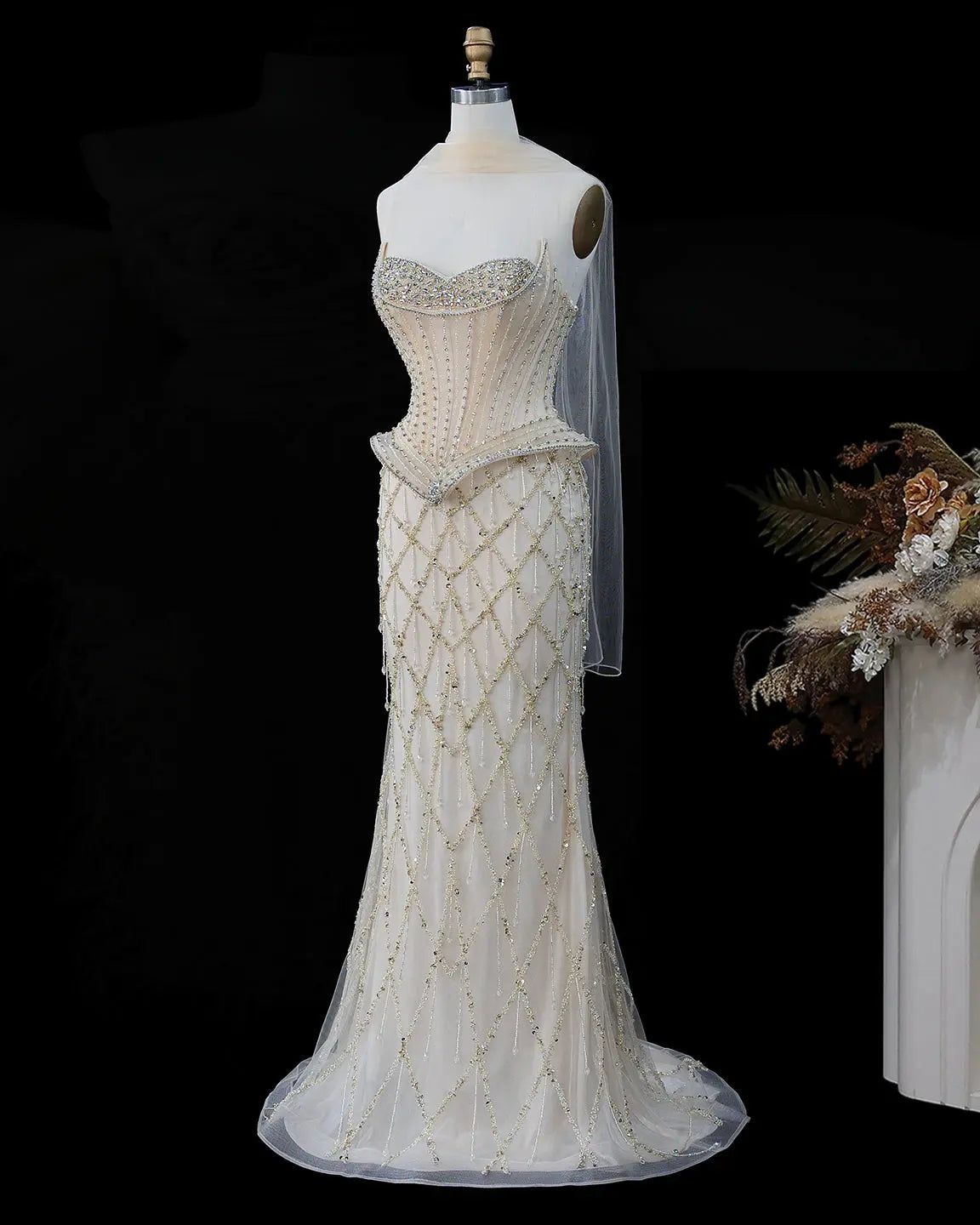 SS118 crystal beaded corset sweetheart evening gown