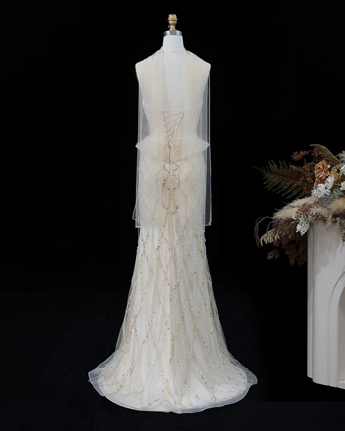 SS118 crystal beaded corset sweetheart evening gown