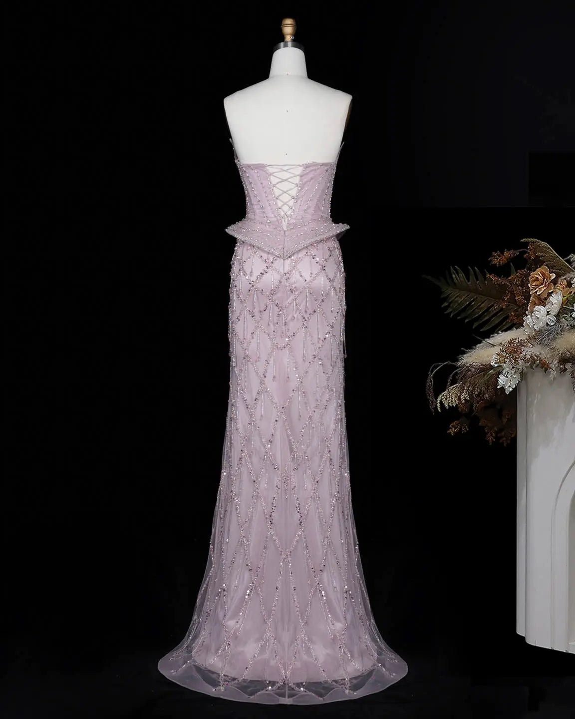 SS118 crystal beaded corset sweetheart evening gown