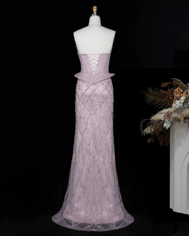 SS118 crystal beaded corset sweetheart evening gown