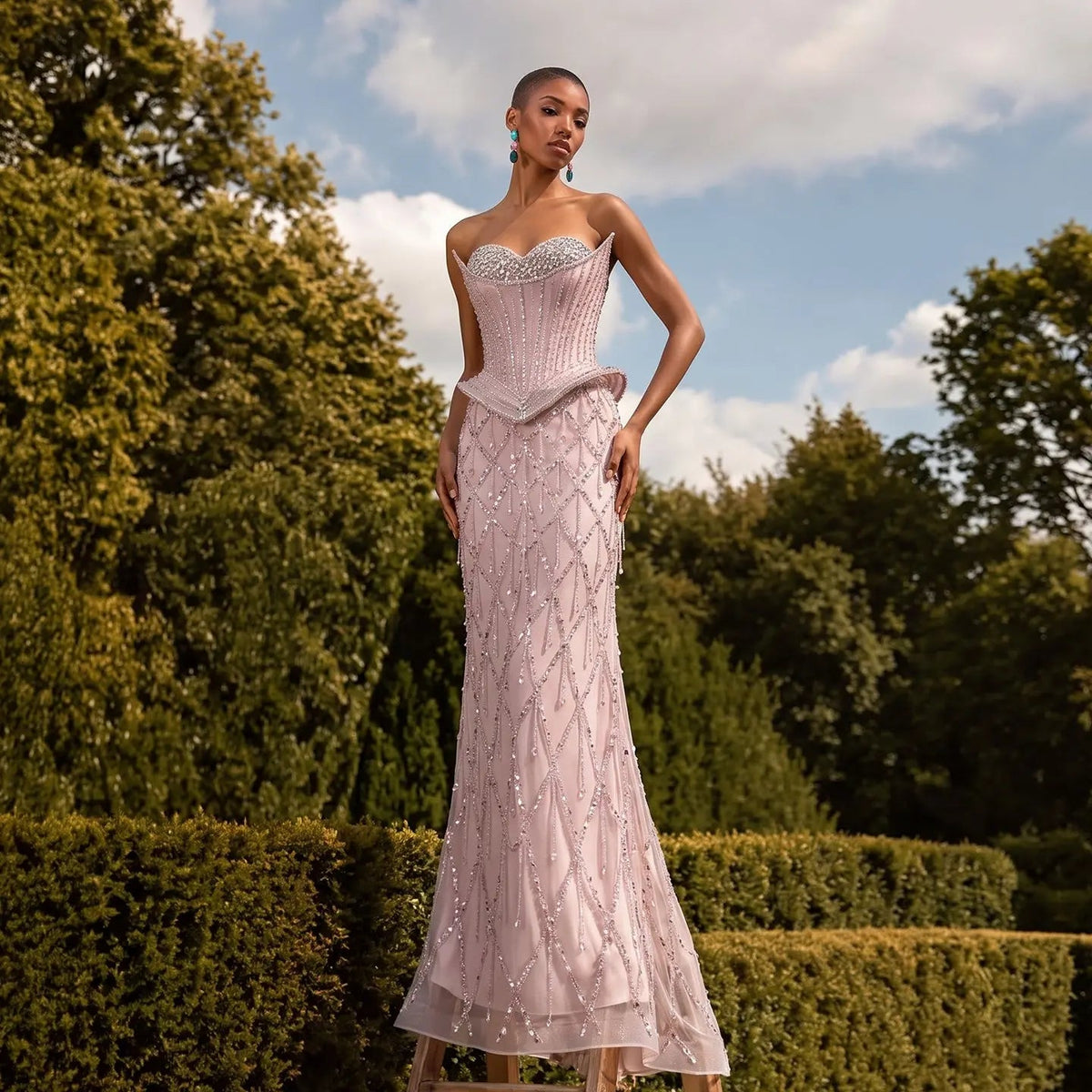 SS118 crystal beaded corset sweetheart evening gown