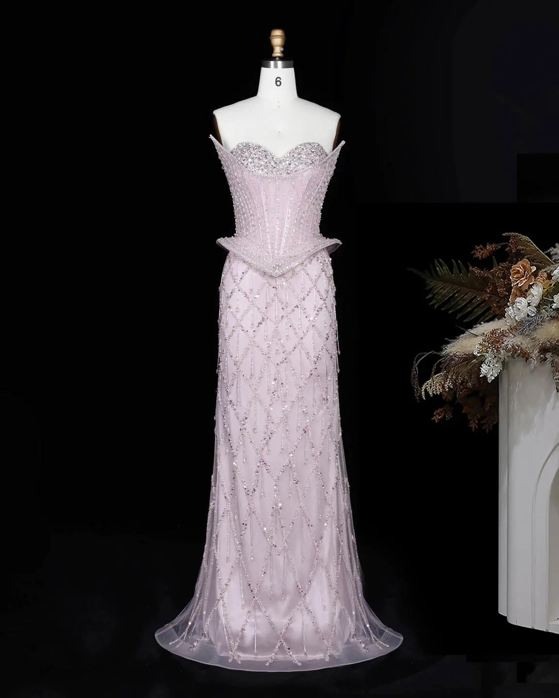 SS118 crystal beaded corset sweetheart evening gown