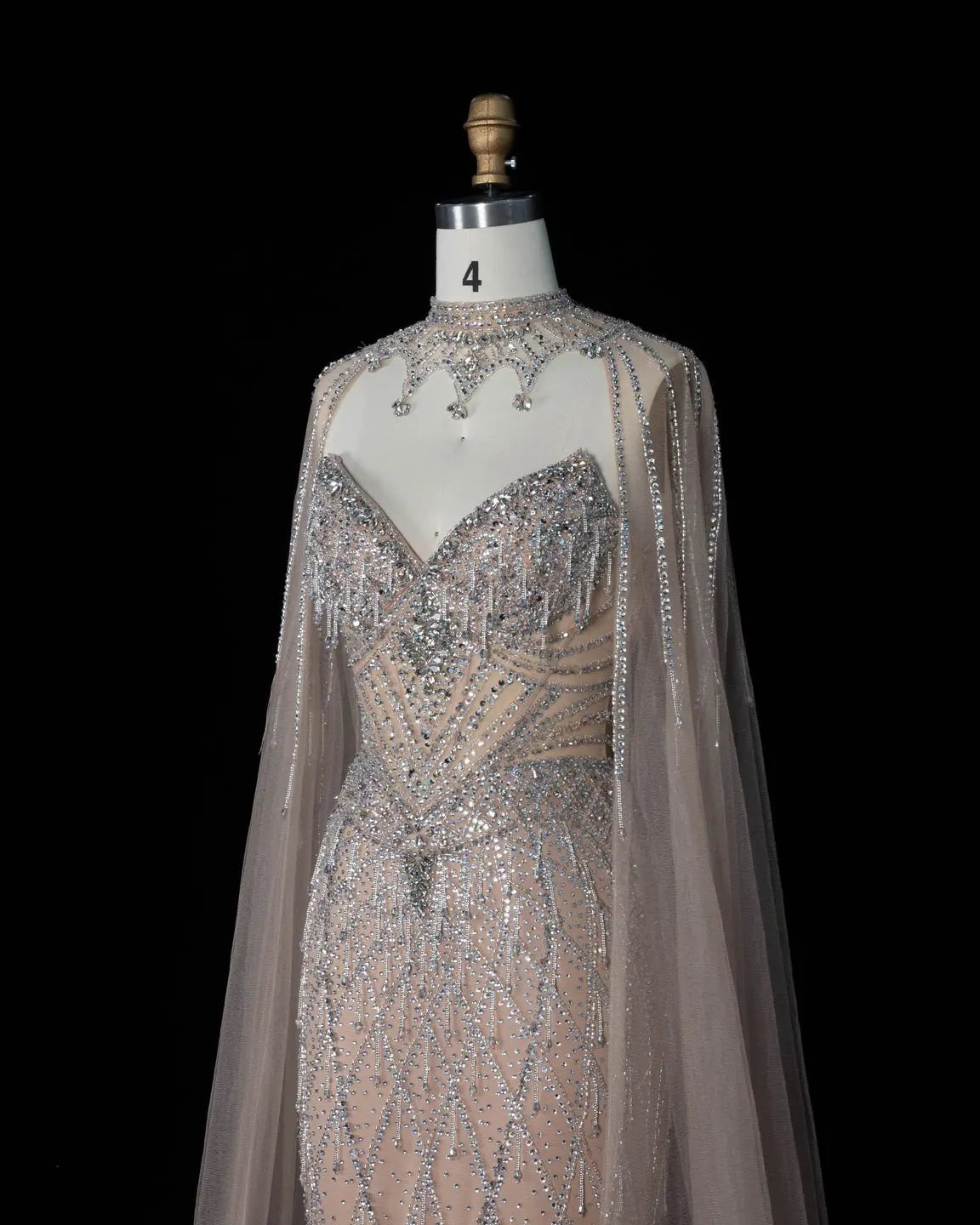 SS138 crystal beaded cape sweetheart evening gown