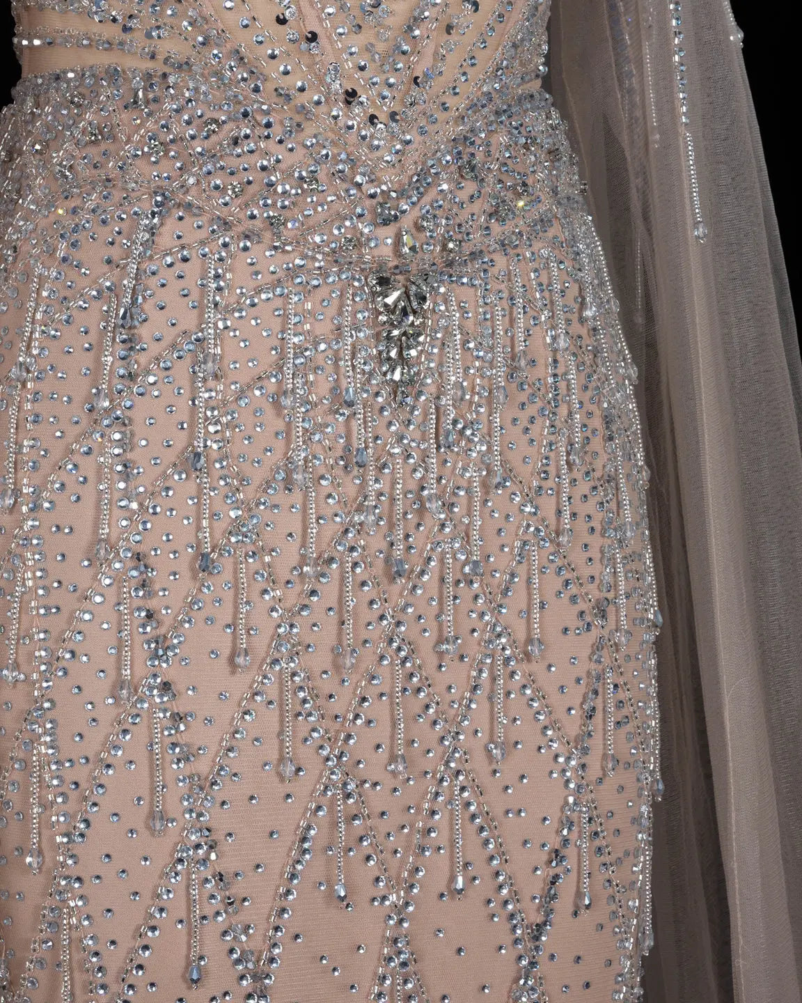SS138 crystal beaded cape sweetheart evening gown